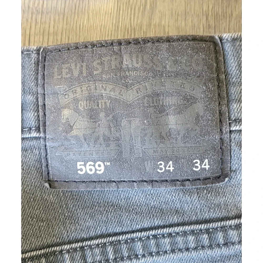 Levi's 569 Loose Fit Straight Mens 34x34 Black Faded Cotton Denim Jeans